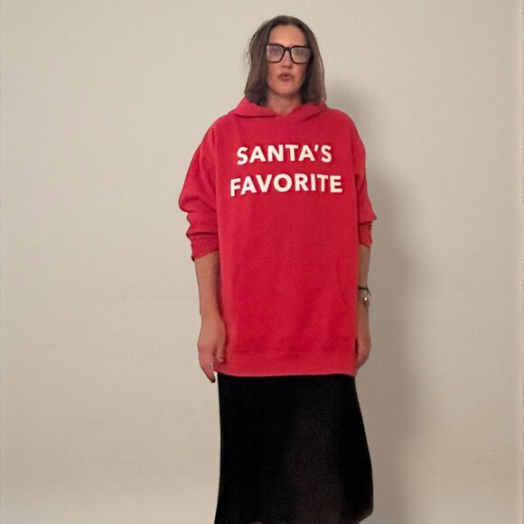 Vintage Oversized "Santa's Favorite" Red Christmas Hoodie Sweatshirt (OS) - Picture 1 of 4